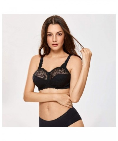 Women's Lace Plus Size Bras Unlined Full Coverage Wireless Bra - Black - CZ18YSQMYO7 $37.14 Bras