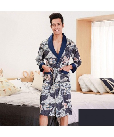 Men's Robe-Floral Print Long Sleeve Kimono Bathrobe Pajamas-Satin Sleepwear Loungewear Nightgown - Navy - C4192DUWSCU $42.64 ...