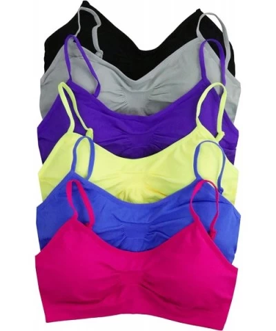 Women's Pack of 6 Solid Color Wire-Free Padded Sports Bralette - Assorted - C711PV7EIWZ $43.79 Bras