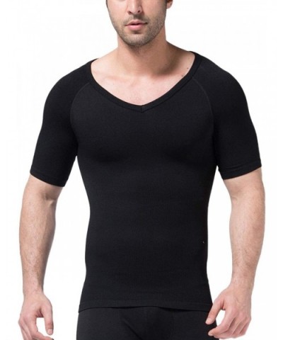 Men's Short Sleeve Slim Fit V-Neck Seamless Compression T-Shirt Tops Undershirts (Black- X-Large) - CP18CK6QGMH $28.58 Unders...