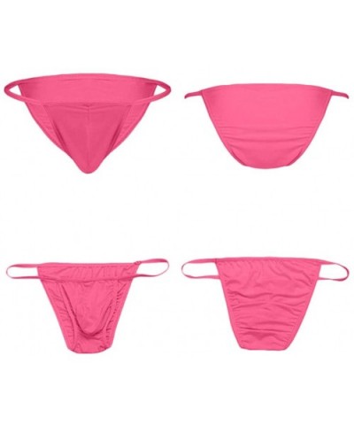 Mens Underwear Sexy Stretch Bulge Pouch Tanga Bikini Briefs Underpants Thong - Hot Pink - CH197MDNYST $13.05 Briefs