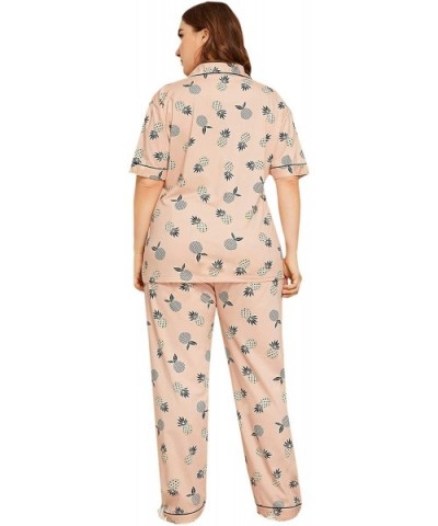 Women's Sleepwear Plus Button Short Sleeve Top Pajamas Set Loungewear Set - Pink - CG18WMZ8RAR $40.78 Sets