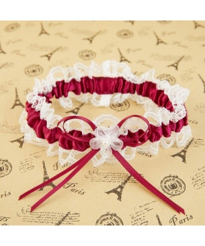 Lovely Plum Blossom Garters-Two Pieces for one Set-Three Colors. - Claret-red - CI18RLOQRYA $12.96 Garters & Garter Belts