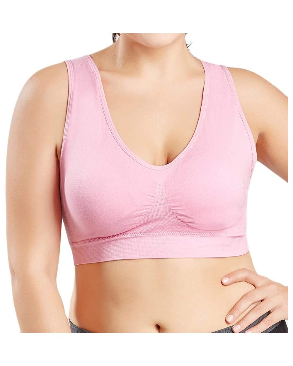 Women Sport Bra Pure Color Plus Size Ultra-Thin Large Bra Sports Bra Full Bra Cup - Pink - CT192E48E35 $13.07 Bras