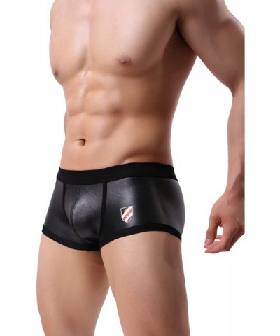 Fashion Imitation Leather Men's Underwear Boxer Shorts Fitness Pants- Swimwear B1167 - Black - CW18GD4WIY2 $16.76 Boxer Briefs