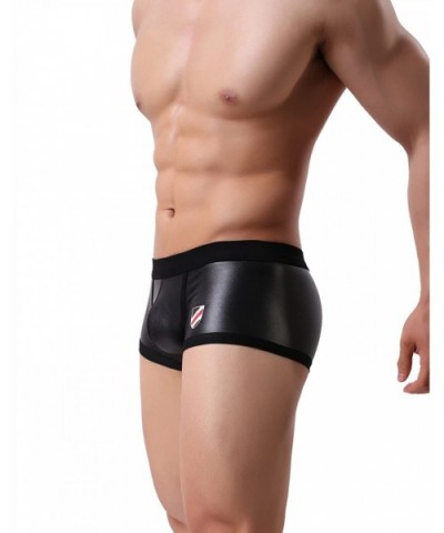 Fashion Imitation Leather Men's Underwear Boxer Shorts Fitness Pants- Swimwear B1167 - Black - CW18GD4WIY2 $16.76 Boxer Briefs