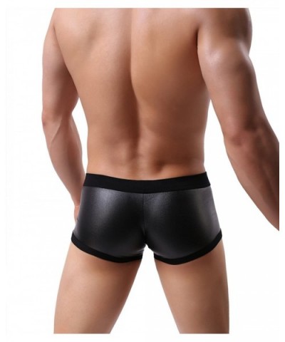 Fashion Imitation Leather Men's Underwear Boxer Shorts Fitness Pants- Swimwear B1167 - Black - CW18GD4WIY2 $16.76 Boxer Briefs