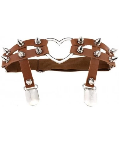 Sexy Women Elastic Leather Leg Ring Garter Belt Punk Heart Rivet Thigh Ring - Light Coffee - CY12O0GRPPX $16.59 Garters & Gar...