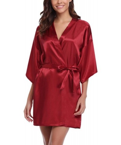 Women's Satin Kimono Robes Short Silky Bathrobe Party Robes Dressing Gown Sleepwear - Red - C518KMR4G08 $22.34 Robes