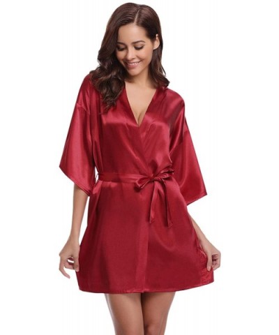 Women's Satin Kimono Robes Short Silky Bathrobe Party Robes Dressing Gown Sleepwear - Red - C518KMR4G08 $22.34 Robes