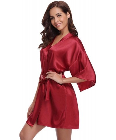 Women's Satin Kimono Robes Short Silky Bathrobe Party Robes Dressing Gown Sleepwear - Red - C518KMR4G08 $22.34 Robes