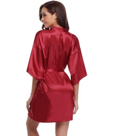 Women's Satin Kimono Robes Short Silky Bathrobe Party Robes Dressing Gown Sleepwear - Red - C518KMR4G08 $22.34 Robes