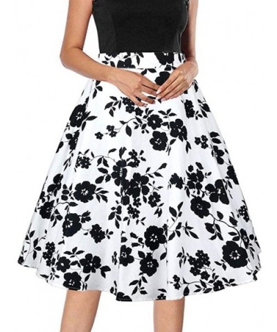 Fashion Women High Waist Flowers Print A-Line Skirt Big Skirt Vintage Skirt - White - C9197H8R4UD $35.40 Thermal Underwear