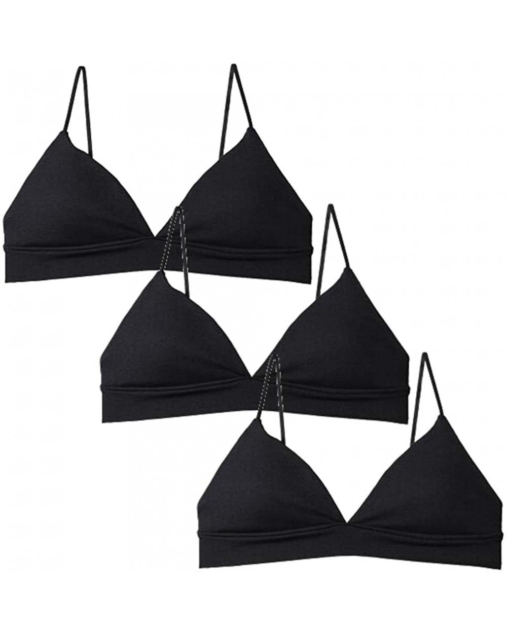 Bralettes for Women Thin Strap Skinny Straps Triangle Bralette V Neck Pullover Removable Padded Wire Free (3 Pack (3 Black) S...