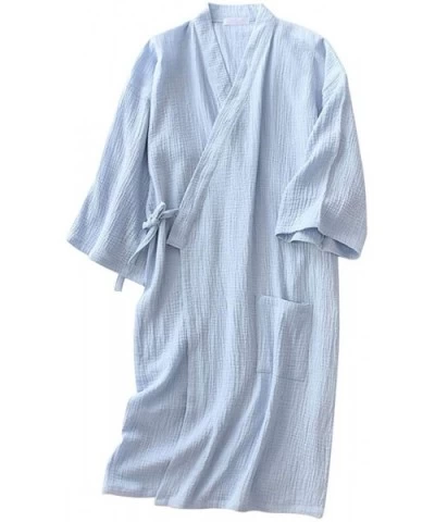 Men's Bathrobe Lightweight Cotton Robe Lounge Sleepwear - Blue - CX193OSZKWY $34.40 Robes