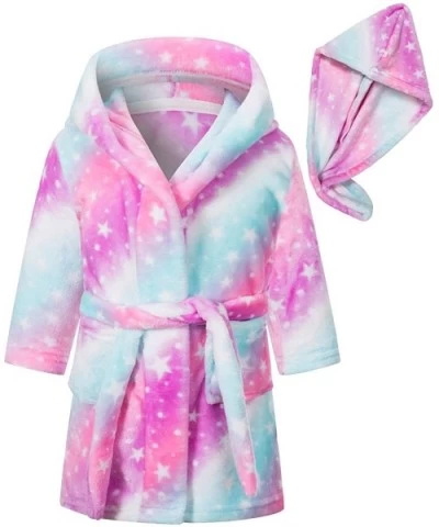 Girl's Soft Flannel Bathrobes with Hair Dry Hat- 2-12 Years - Pink Galaxy Stars - CS19CGR048O $42.90 Robes