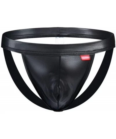 Jockss Pu Leather Thongs Men Low Rise Sexy Underwear Backl Pouch Push UP Hips G Strings - 1709 - C4198OTNHLD $52.25 G-Strings...