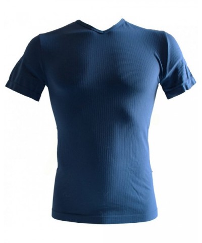 T-Shirt Men's Undershirt Ribbed V-Neck Seamless Microfiber Made in Italy - Blue - CY18DHGN4WR $59.84 Undershirts