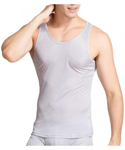 Men's 100% Pure Silk Knitted T-Shirt Undershirts Slim Casual Tee Tops - Gray 2 - CM18STWLYTE $34.91 Undershirts