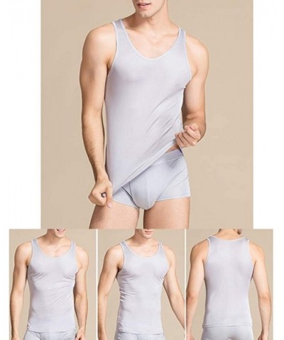 Men's 100% Pure Silk Knitted T-Shirt Undershirts Slim Casual Tee Tops - Gray 2 - CM18STWLYTE $34.91 Undershirts