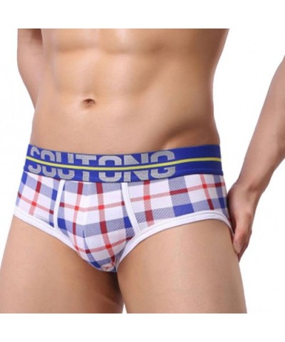 Men's Underwear Casual Soft Comfy Breathable Plaid Print Boxer Briefs (M- Blue) - Blue - C218H9YRW6L $11.73 Boxer Briefs