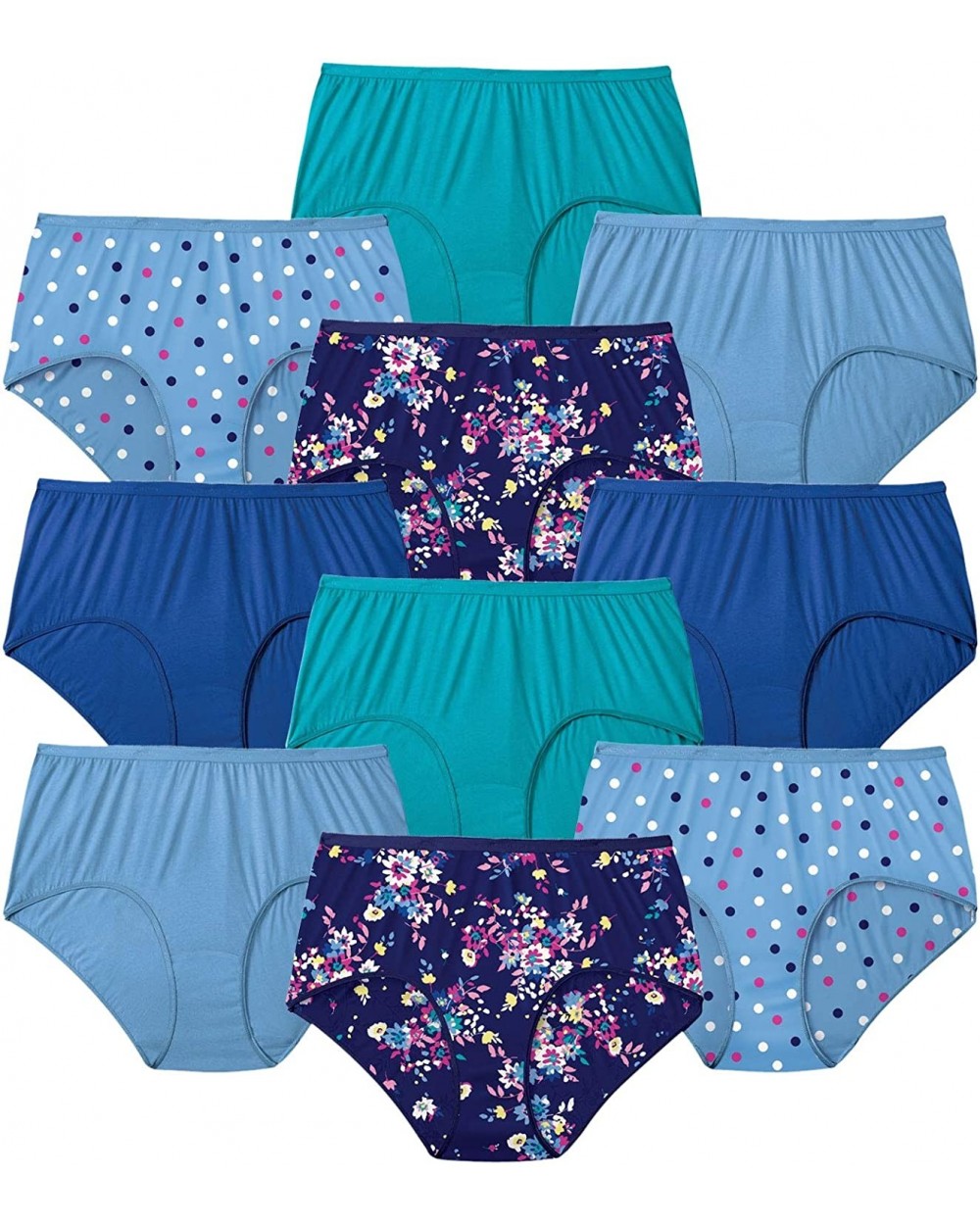 Women's Plus Size 10-Pack Pure Cotton Full-Cut Brief Underwear - Spray Pack (0237) - C8195SK8EMU $44.89 Panties