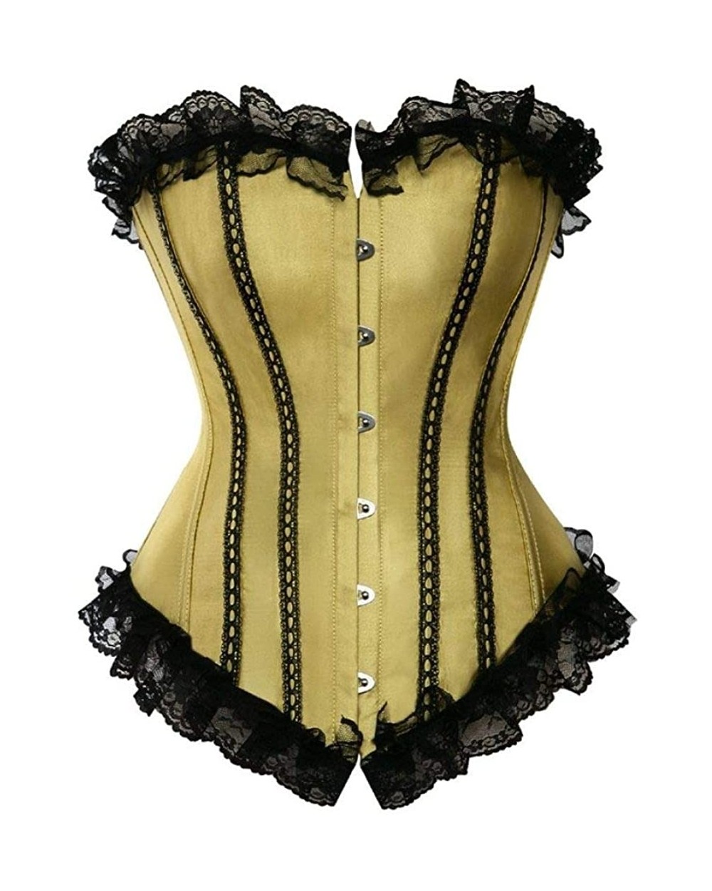 Women Steampunk Bustier Sexy Satin Lace Up Corset Boned Overbust Lace Stripe Lingerie - Yellow - CK18SXY3TTW $49.55 Bustiers ...