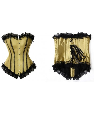 Women Steampunk Bustier Sexy Satin Lace Up Corset Boned Overbust Lace Stripe Lingerie - Yellow - CK18SXY3TTW $49.55 Bustiers ...