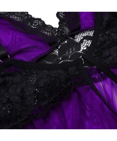 Women's Plus Size Lingerie Red Babydoll Lace Split Cup Sleepwear Chemise Set - Purple - C61928N63AX $20.70 Slips