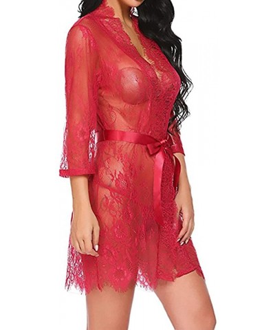 Women Sexy Lingeries Sets-Exotic Babydoll Sleepwear Underwear Lace Loose Hollow Out Ladies Robe - Red - CT18T2WM6UO $12.95 Ba...