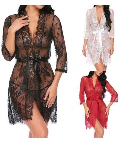 Women Sexy Lingeries Sets-Exotic Babydoll Sleepwear Underwear Lace Loose Hollow Out Ladies Robe - Red - CT18T2WM6UO $12.95 Ba...