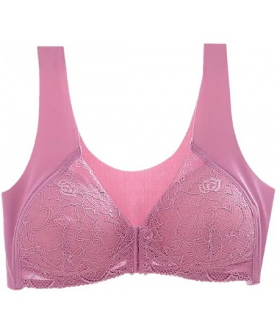 Everyday Sexy Bras - Women Cotton Bra Full-Freedom Front Close Lace Buckle Hook Padded Bras - Purple - C2193T43CQD $25.27 Bras