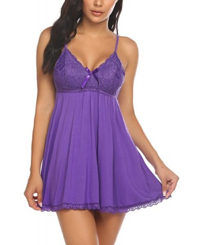 Slip Lingerie Sexy Chemise Nightgown Babydoll Soft Sleepwear - Dark Purple - CM1908E5XMC $28.74 Baby Dolls & Chemises