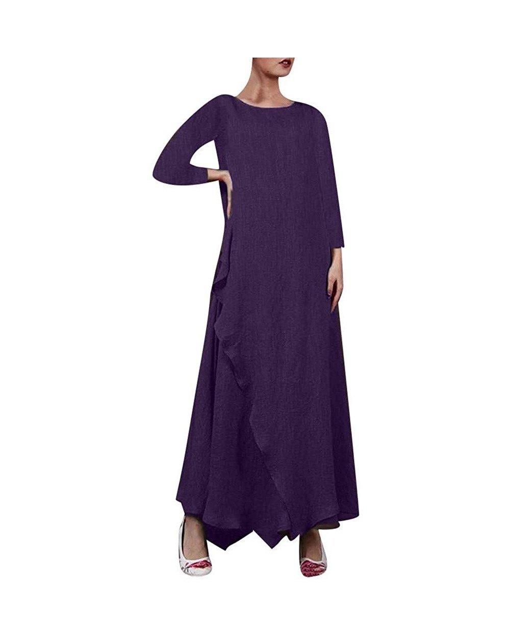 Women Summer Dress Style Feminino Vestido T-Shirt Cotton Casual Plus Size Dress - Purple - CC18SDA4KSQ $25.43 Thermal Underwear