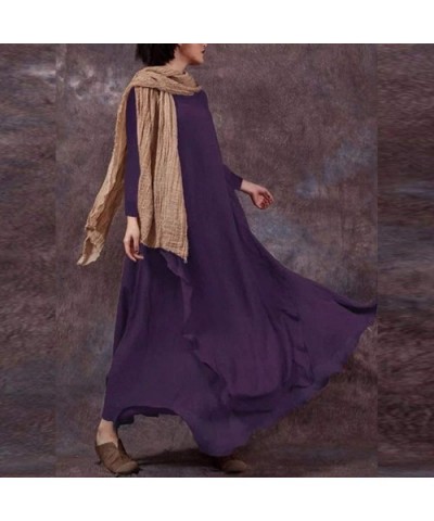 Women Summer Dress Style Feminino Vestido T-Shirt Cotton Casual Plus Size Dress - Purple - CC18SDA4KSQ $25.43 Thermal Underwear