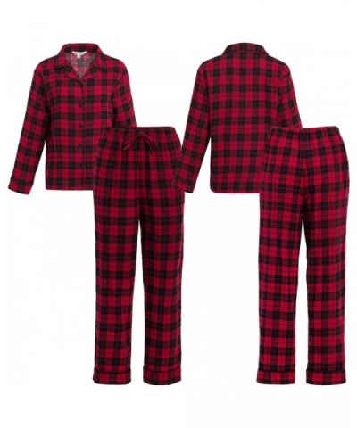 Women's Warm Flannel Pajama Set- Long Novelty Button Down Cotton Pjs - Pink With White Dots - CE11VKX666F $51.58 Sets