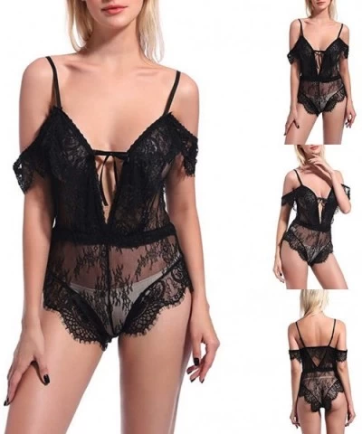 Women Sexy Lingerie Black Eyelash Lace Chemise Babydoll Nightwear - Black - CA1928MMEG2 $26.43 Baby Dolls & Chemises