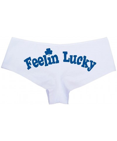 Women's Cute Irish Feeling Lucky Shamrock Boyshort - White/Royal Blue - CS11UPLUF47 $22.16 Panties