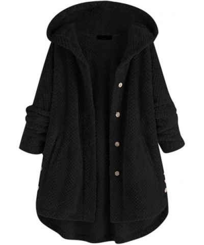 Fashion Women Button Coat Fluffy Tail Tops Hooded Pullover Loose Sweater with Pocket - Black - CJ192E2OZHI $39.58 Bustiers & ...