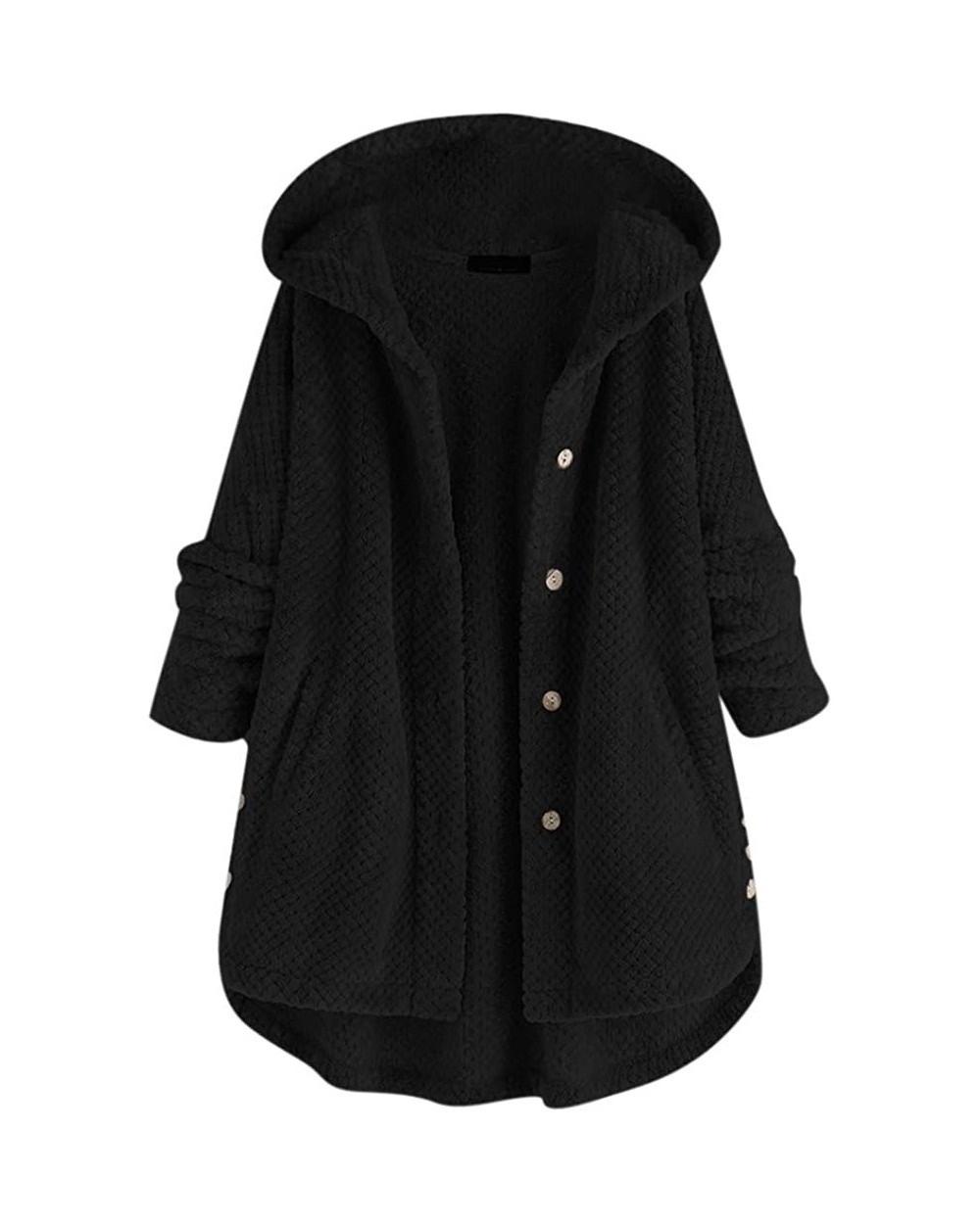 Fashion Women Button Coat Fluffy Tail Tops Hooded Pullover Loose Sweater with Pocket - Black - CJ192E2OZHI $39.58 Bustiers & ...