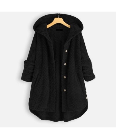 Fashion Women Button Coat Fluffy Tail Tops Hooded Pullover Loose Sweater with Pocket - Black - CJ192E2OZHI $39.58 Bustiers & ...