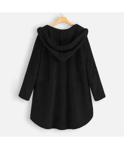 Fashion Women Button Coat Fluffy Tail Tops Hooded Pullover Loose Sweater with Pocket - Black - CJ192E2OZHI $39.58 Bustiers & ...