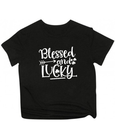 I'm NOT Lucky.I'm Blessed Irish Shamrock St. Patrick's Day Clover Women Short Sleeve T Shirts Blouse Tops Tee E black - CA193...