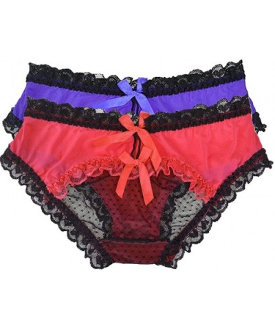 Women Sexy Lace Panties Briefs Underwear Midnight Lingerie Panties - 2 Pack(purple & Red) - C6185M3Q0YK $20.54 Panties