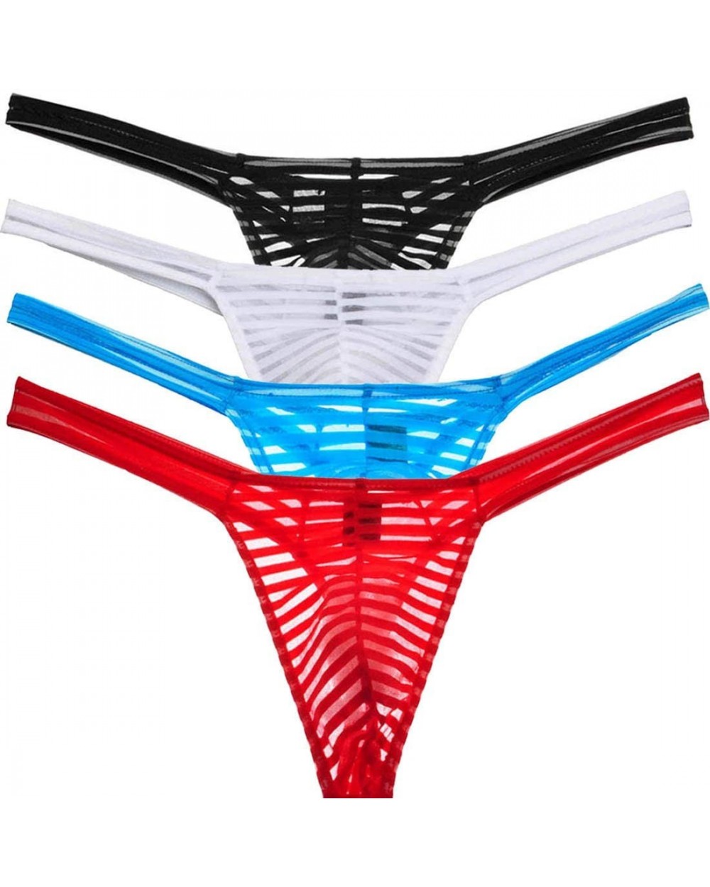 Mens Pure See Through Underwear Sexy Bulge Pouch Bikini Thong Stretch T-Back - 4-pack Mix(hdtb) - CB193QG2H7G $25.44 Briefs