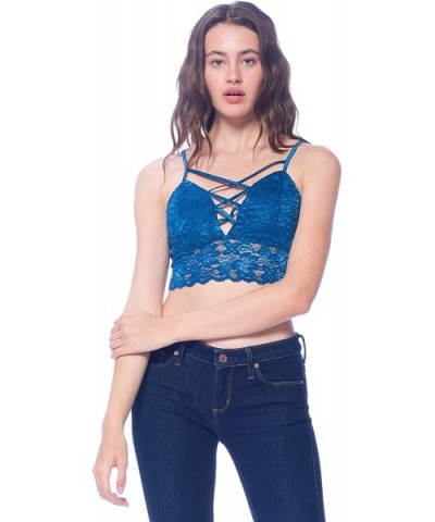 Women's Lace Padded Bra lace-up Cutout Strappy Style Crop Top - Teal - CT18U5U2SMZ $14.72 Bras