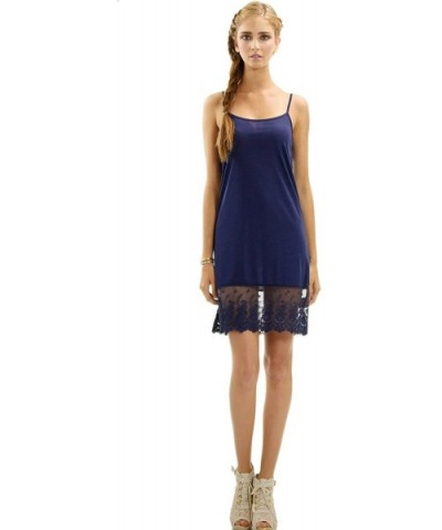 Women's Lace Knit Full Slip Extender for Short Dresses- Tunics and Sweaters - Navy - CA12I3QP0OF $27.52 Slips