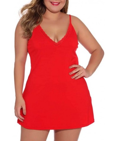 Women Lace Lingerie Nightdress Hanging Skirt Home V Collar Sexy Underwear - Red - CH192RLD7S4 $19.39 Baby Dolls & Chemises