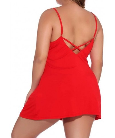 Women Lace Lingerie Nightdress Hanging Skirt Home V Collar Sexy Underwear - Red - CH192RLD7S4 $19.39 Baby Dolls & Chemises