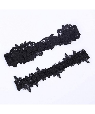 Handmade Rhinstone Lace Wedding Garters for Bride Flower Prom Garter Set - Black - CT18YDNZYIK $15.18 Garters & Garter Belts